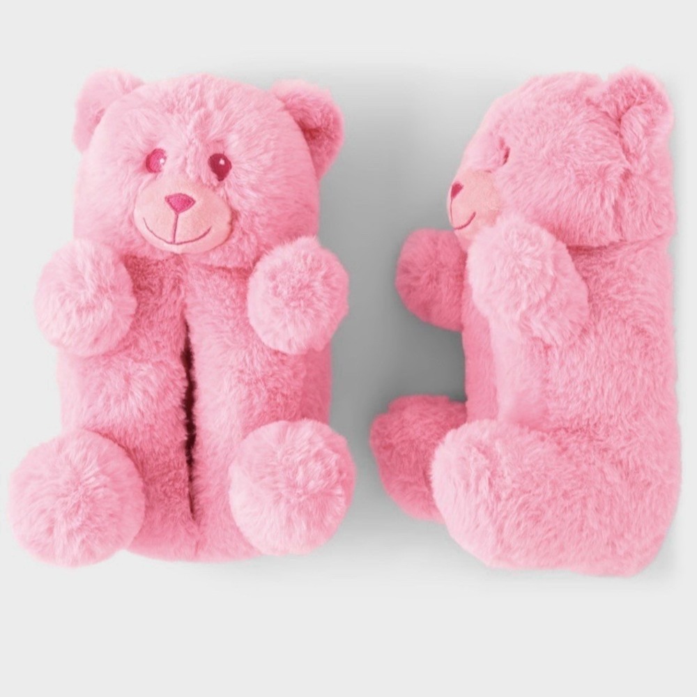 Children's Place Pink Teddy Bear Slippers Youth Sz 1–2 NWT GIFT Plush Cute Cozy